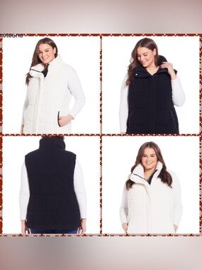 2- 1X Weathercast Sherpa Quilted Vests - 1-White + 1-Black NEW